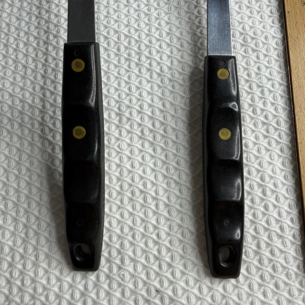 Vintage Stainless USA Kitchen Utensil Set Ladles Slotted Spoons Brown Black Wood